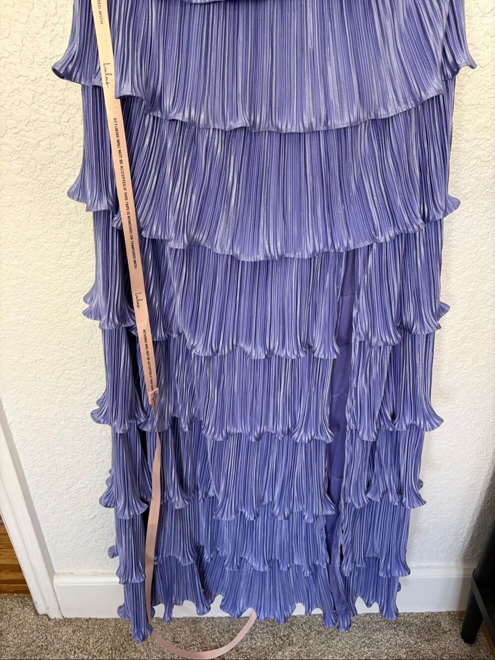 Lulus Beauty Icon Lavender Satin Pleated Tiered Lace-Up Maxi Dress Size M - Picture 7 of 12